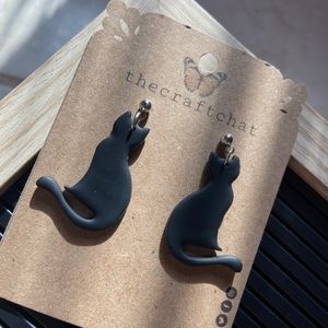 Black cat stud polymer clay earrings